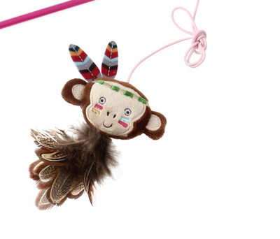 7245 Peluş Tüylü Maymun Oyuncaklı Kedi Oltası - Thumbnail