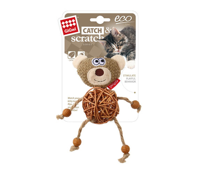 GiGwi - 7265 Catnipli Ayı Peluş Ahşap Kedi Oyuncagı