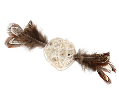 7279 Ahşap Toplu Kuş Tüylü Kedi Oyuncagı - Thumbnail