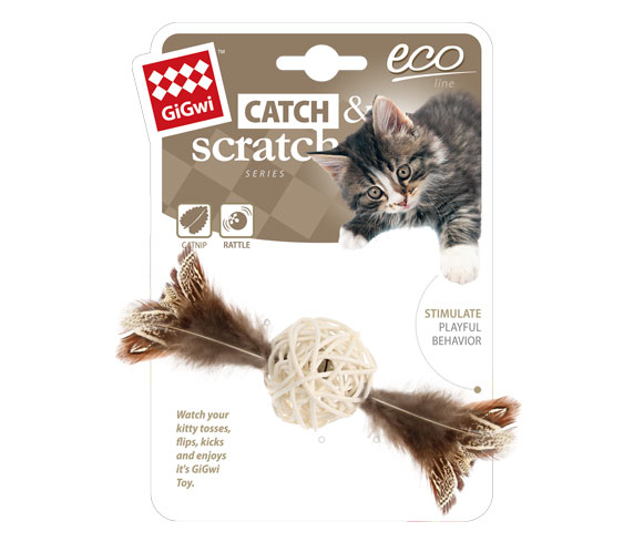 7279 Ahşap Toplu Kuş Tüylü Kedi Oyuncagı