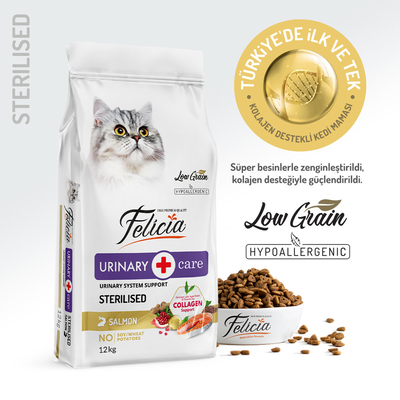 Felicia - Felicia 12 Kg Kolajenli Somonlu Az Tahıllı Kısırlaştırılmış Kedi Maması HypoAllergenic Kedi Maması