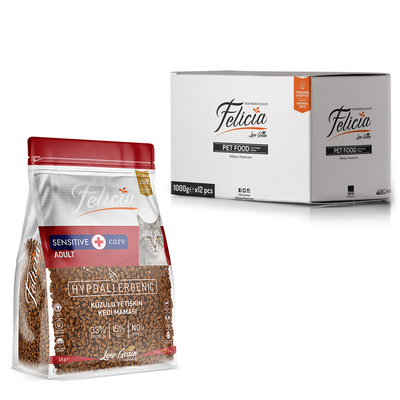 Felicia - Felicia 12x1 Kg Kuzulu Az Tahıllı Yetişkin Kedi Maması HypoAllergenic Kedi Maması