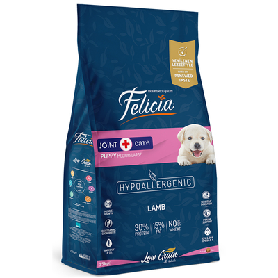 Felicia - Felicia 15 Kg Kuzulu Az Tahıllı M/Large Yavru Köpek Maması Breed HypoAllergenic Köpek Maması