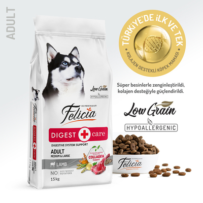 Felicia 15 Kg Kolajenli Kuzulu Az Tahıllı M/Large Yetişkin Köpek Maması Breed HypoAllergenic Köpek Maması - Thumbnail