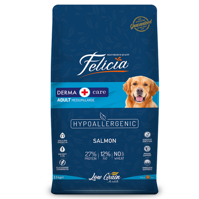 Felicia - Felicia 15 Kg Somonlu Az Tahıllı M/Large Yetişkin Köpek Maması Breed HypoAllergenic Köpek Maması