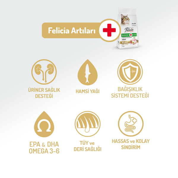 Felicia 2 Kg Kolajenli Tavuklu Az Tahıllı Yetişkin Kedi Maması HypoAllergenic Kedi Maması