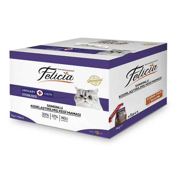 Felicia 5x1 Kg Somonlu Az Tahıllı Kısırlaştırılmış Kedi Maması HypoAllergenic Kedi Maması