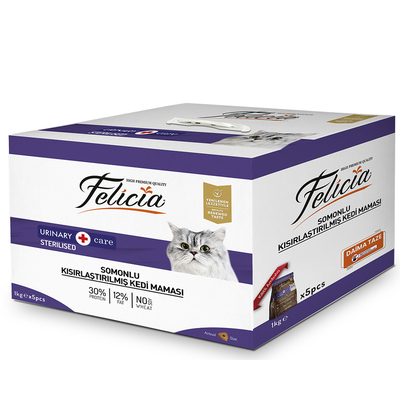 Felicia - Felicia 5x1 Kg Somonlu Az Tahıllı Kısırlaştırılmış Kedi Maması HypoAllergenic Kedi Maması