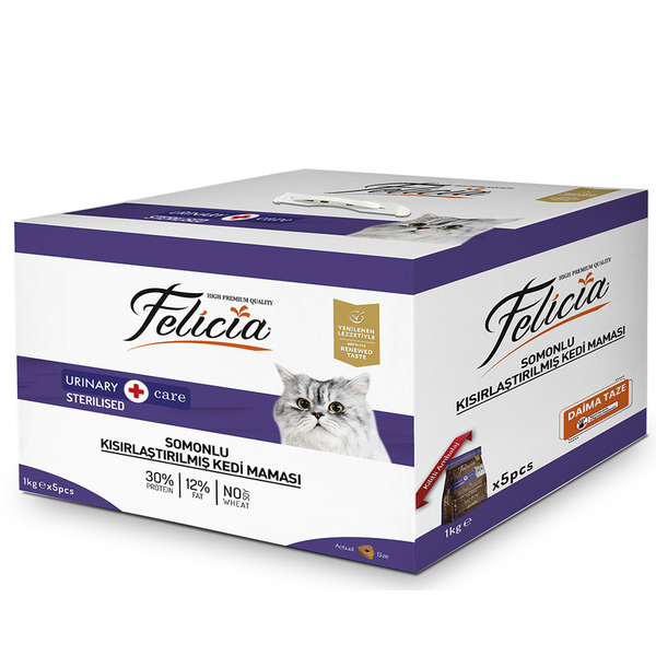 Felicia 5x1 Kg Somonlu Az Tahıllı Kısırlaştırılmış Kedi Maması HypoAllergenic Kedi Maması