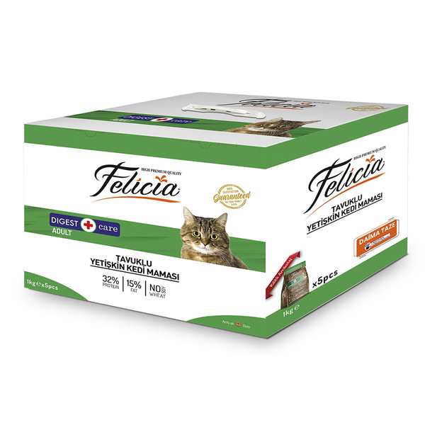 Felicia 5x1 Kg Tavuklu Az Tahıllı Yetişkin Kedi Maması HypoAllergenic Kedi Maması