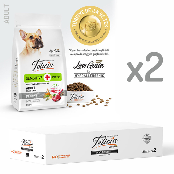 Felicia 6 Kg (2x3 Kg) Kolajenli Kuzulu Az Tahıllı Small/Mini Yetişkin Köpek Maması HypoAllergenic Köpek Maması