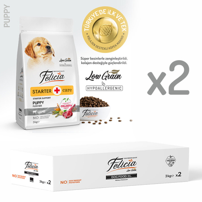 Felicia - Felicia 6 Kg (2x3 Kg) Kolajenli Kuzulu Az Tahıllı Flexi Size Yavru Köpek Maması HypoAllergenic Köpek Maması