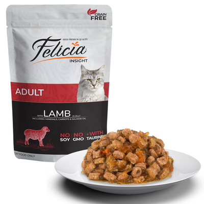 Felicia - Felicia Tahılsız 85 gr Pouch Yetişkin Kuzu Etli Yaş Kedi Maması 12 Adet
