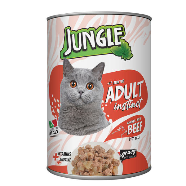 Jungle Kedi 415 gr Biftekli Konserve 24 Adet