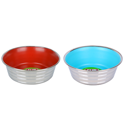 Flip - KE 1600PSR Çizgi Desenli Renkli Silikon Tabanlı Çelik Mama Kabı 16 cm