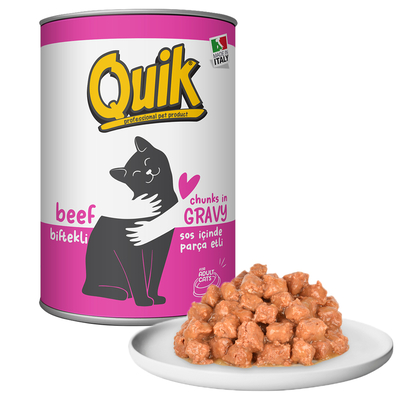 Quik - Quik Kedi 415 gr Biftekli Konserve 24 Adet