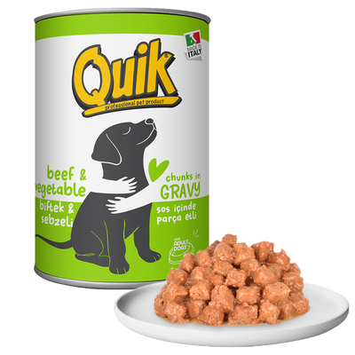 Quik - Quik Köpek 415 gr Biftek-Sebze Konserve 24 Adet