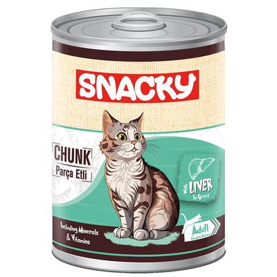 Snacky - Snacky 12'li Koli-400 gr Chunk/Konserve Ciğerli Yetişkin Kedi