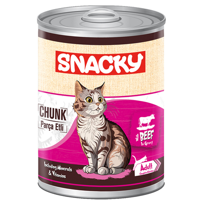 Snacky - Snacky 12'li Koli-400 gr Chunk/Konserve SığırEtli Yetiş.Kedi