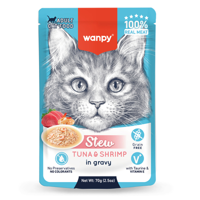 Wanpy - Wanpy 70g Pouch Ton Balık&Karidesli Yaş Kedi Maması 10 Adet