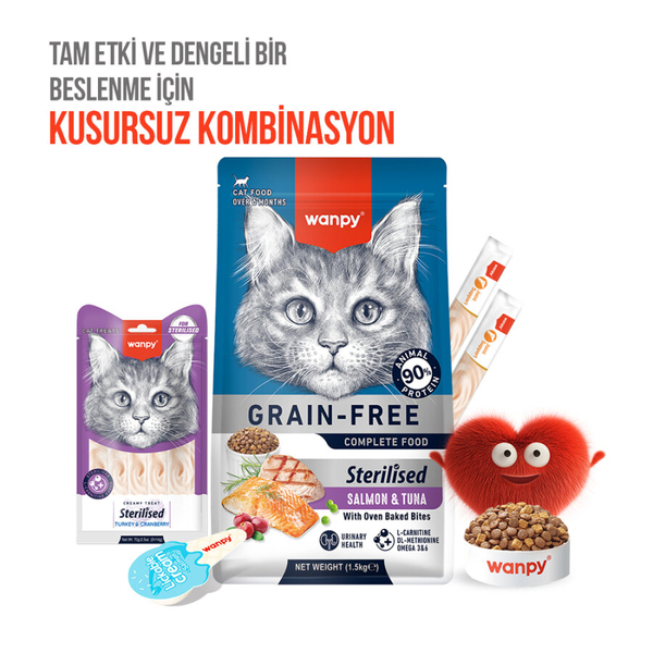 Wanpy Hindi & Kızılcıklı 12’li – Kısırlaştırılmış Kedi Krema Ödülü 5×14 g