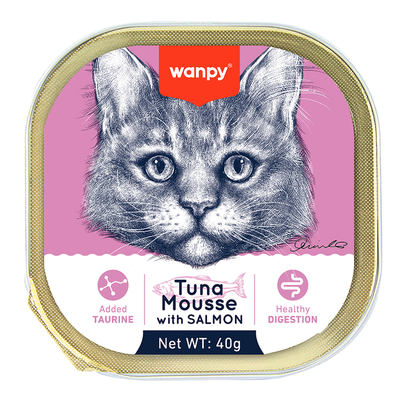 Wanpy - Wanpy Kedi 40g 6'lı Ton Balıklı & Somonlu Alutray Yaş Mama