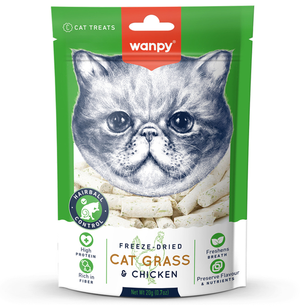 Wanpy Kedi Dondurulmuş Kedi Çimi ve Tavuklu Ödül