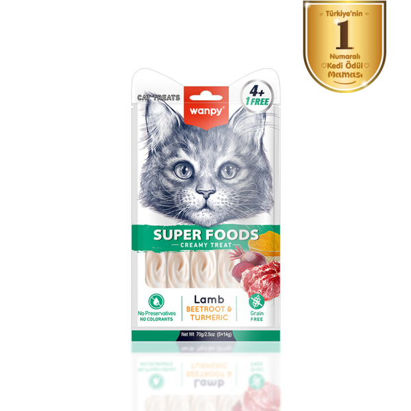 Wanpy Superfood Kuzulu, Pancar & Zerdeçallı 12’li – Krema Kedi Ödülü 5×14 g