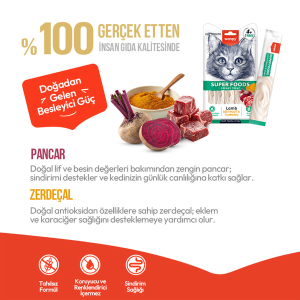 Wanpy Superfood Kuzulu, Pancar & Zerdeçallı 12’li – Krema Kedi Ödülü 5×14 g