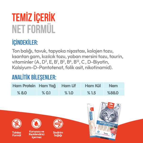 Wanpy Superfood Ton Balıklı, Yaban Mersini & Kızılcıklı 12’li – Krema Kedi Ödülü 5×14 g