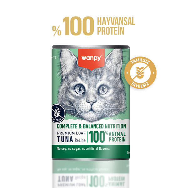 Wanpy Tahılsız Kedi %100 Gerçek Et 375 gr Ton Balıklı Konserve 12 Adet