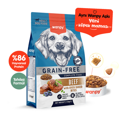 Wanpy - Wanpy Tahılsız Sığır Etli Yetişkin Köpek Maması 1,5 kg