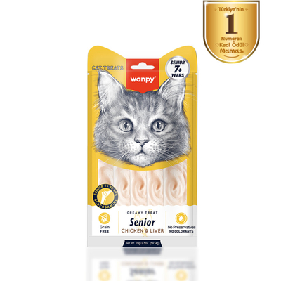 Wanpy - Wanpy Tavuklu & Ciğerli 12’li – 7+ Yaş Kedi Krema Ödülü 5×14 g