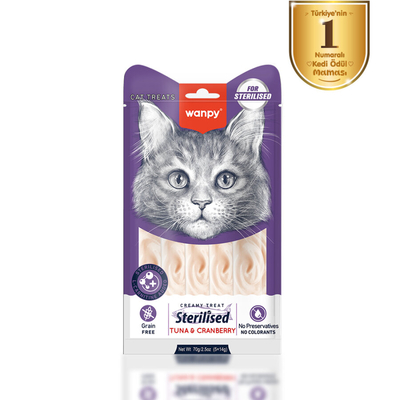 Wanpy - Wanpy Ton Balıklı & Kızılcıklı 12’li – Kısırlaştırılmış Kedi Krema Ödülü 5×14 g